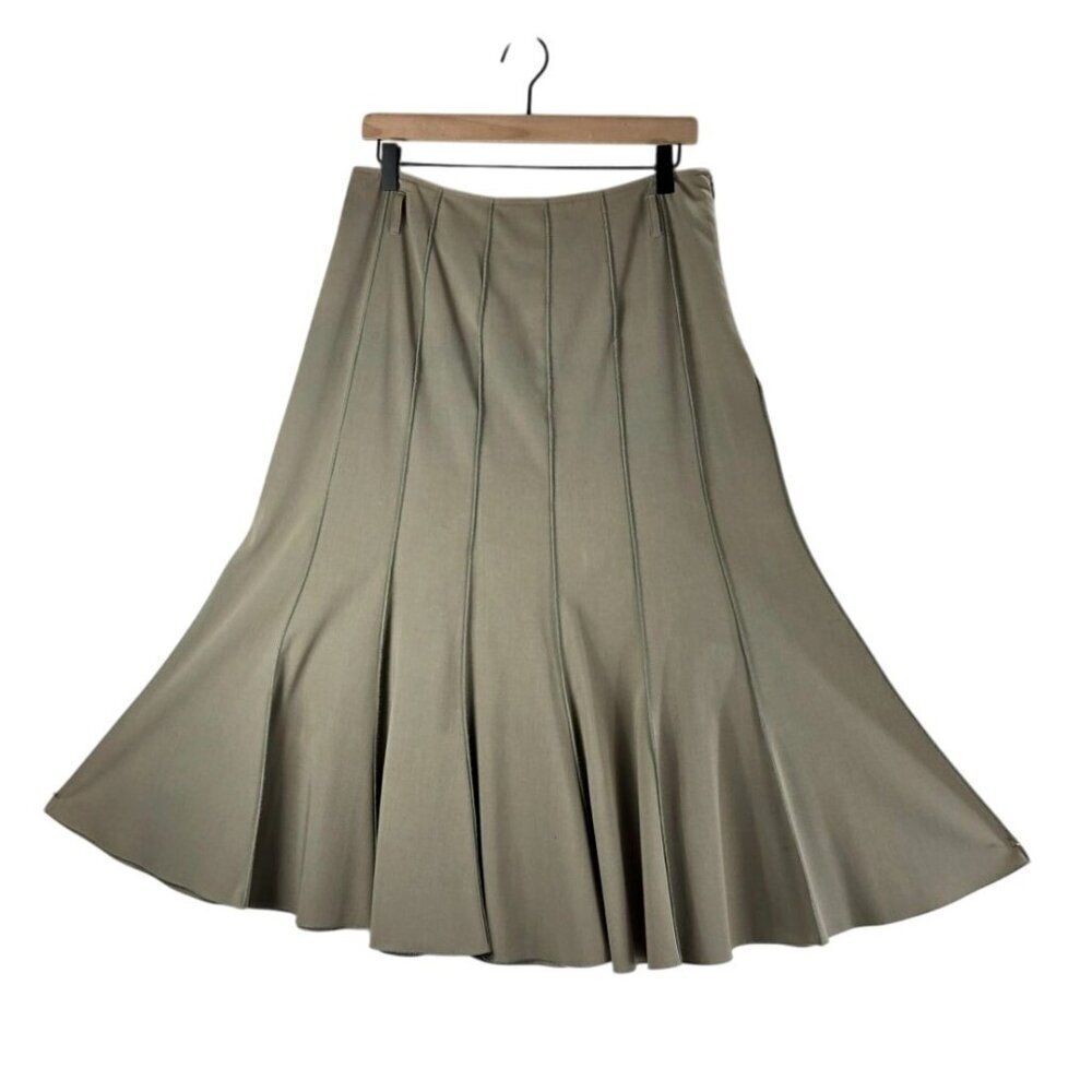 Fluted Vintage Midi Skirt Khaki Sz 10 by Maakif Classic Career Wear Office Twirl - Picture 2 of 15